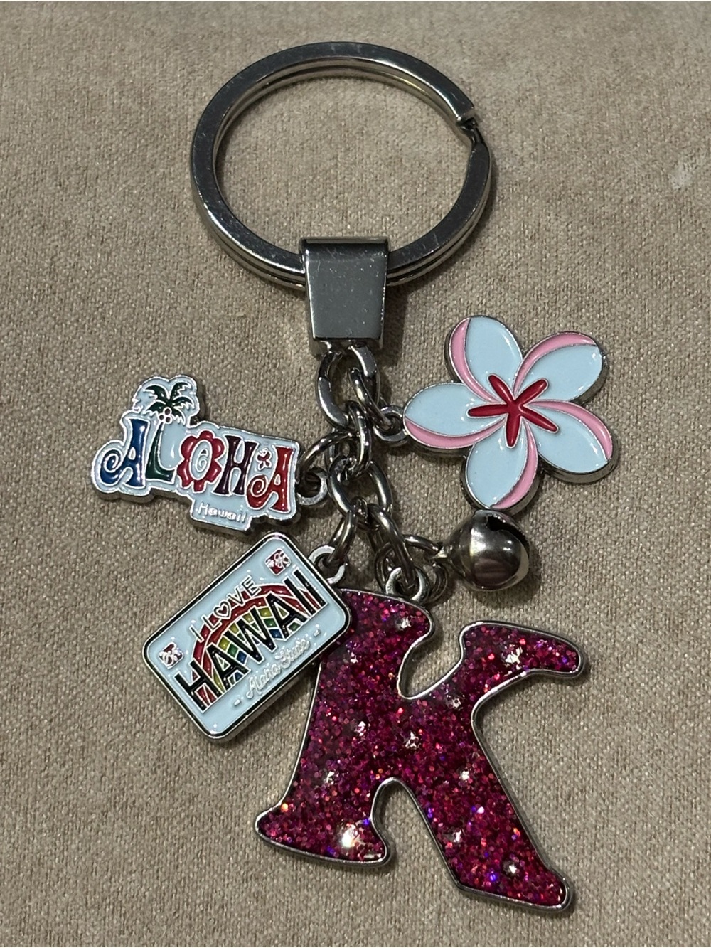 3/$35 Hawaii Aloha Charm Keychain Pink Glitter Islands Rainbow License Plate
